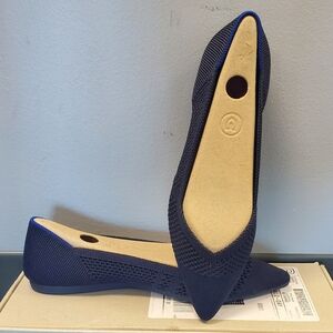 NEW Rothy's The Point Navy Blue Dress Flats, Maritime Lattice, Sz 6.5